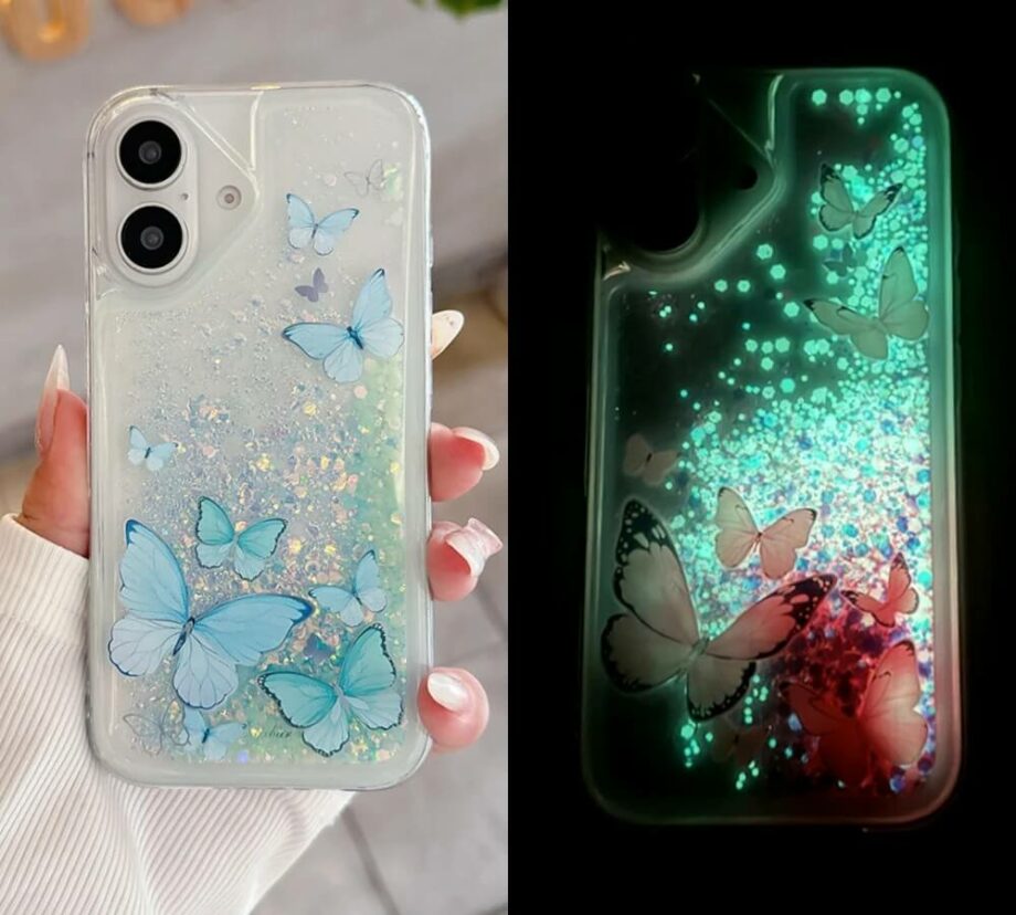 Glow in The Dark Glitter Butterfly Quicksand Phone Case