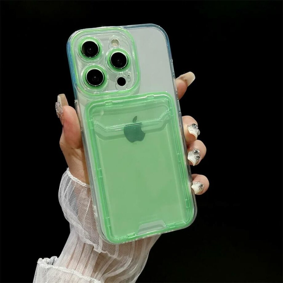 Jelly Green Transparent iPhone Case with Card Holder