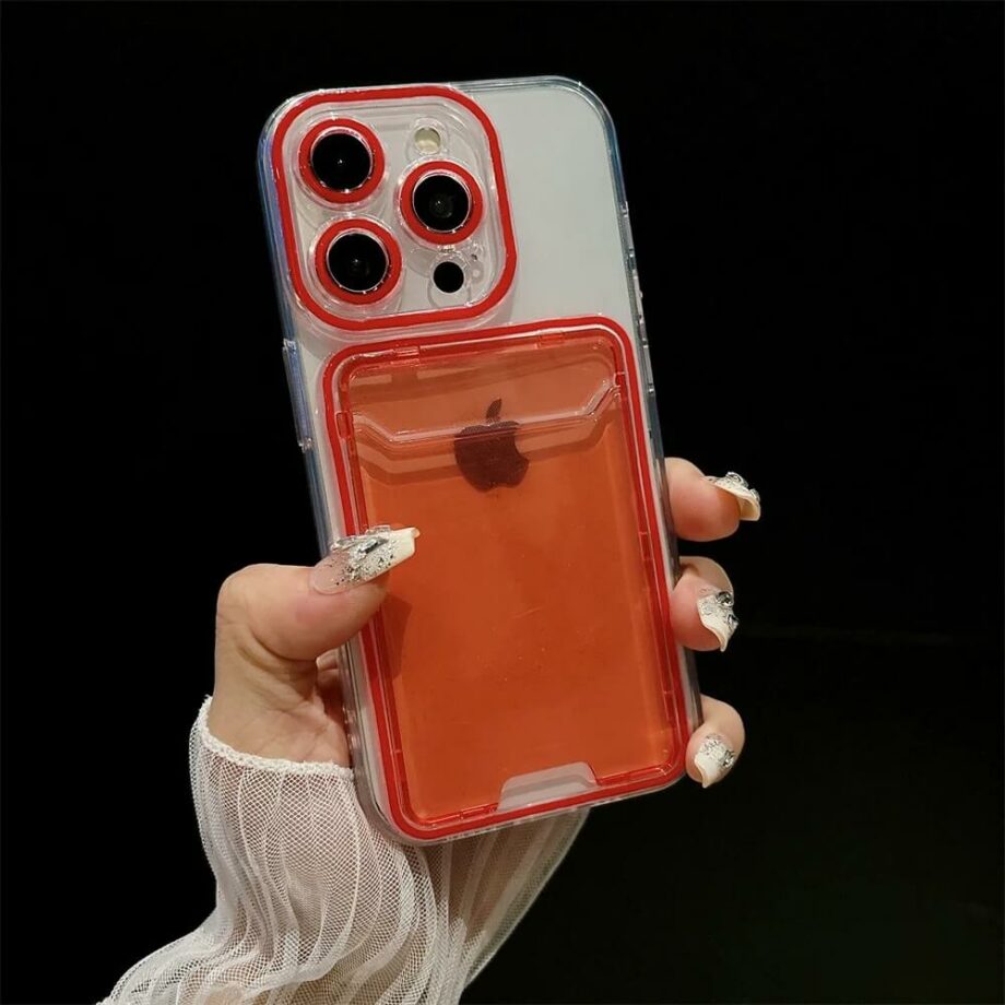 Jelly Orange Transparent iPhone Case with Card Holder