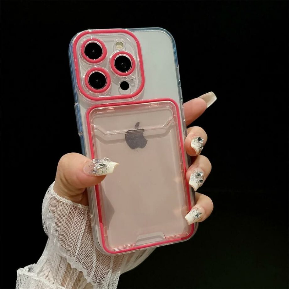 Jelly Pink Transparent iPhone Case with Card Holder