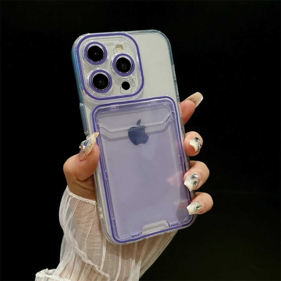 Jelly Purple Transparent iPhone Case with Card Holder