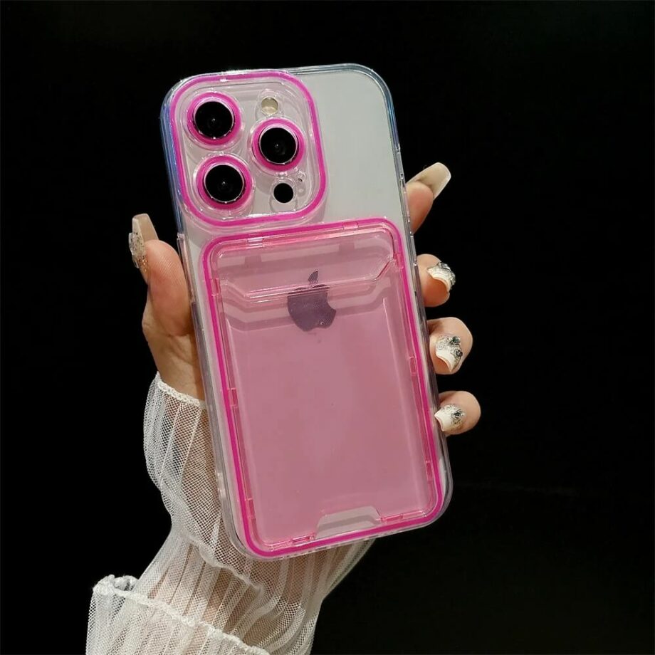 Jelly Rose Transparent iPhone Case with Card Holder