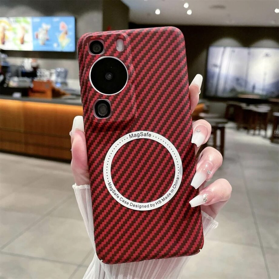 Ultra-Thin Red Carbon Fiber MagSafe Case for Huawei P60 Series