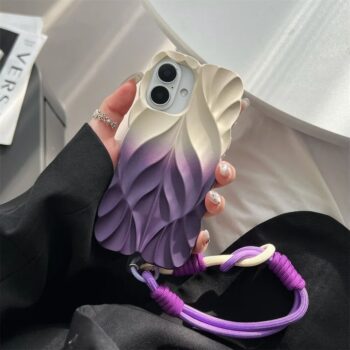 3D Leaf Ripple Gradient Silicone Phone Case with Rope Strap