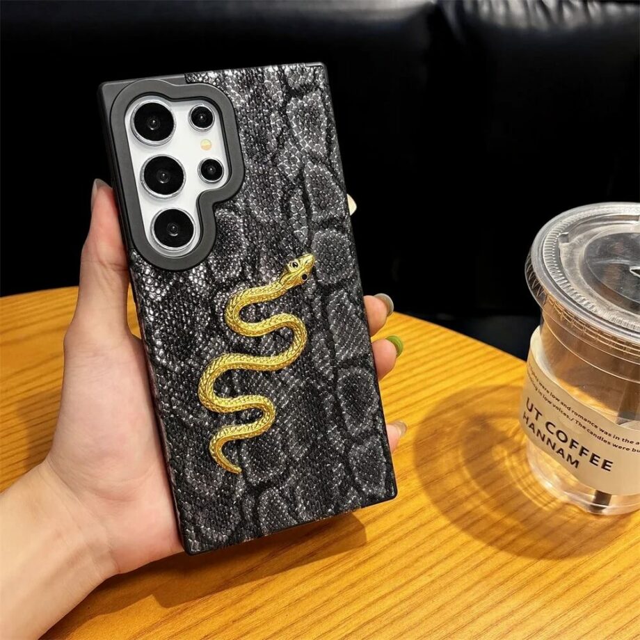 Black 3D Gold Snake Skin Phone Case