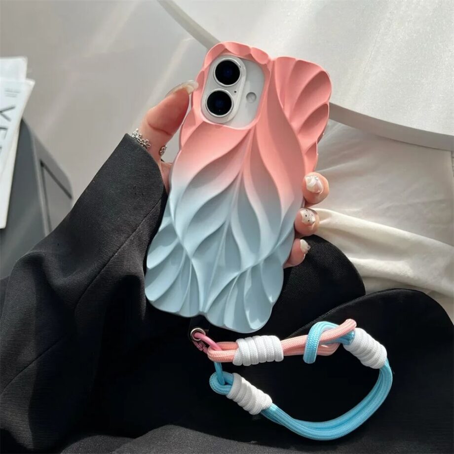 Blue Leaf Ripple Gradient Silicone Case with Strap