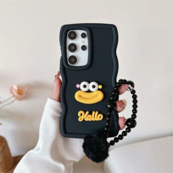 Cute 3D Sausage Mouth Wavy Phone Case with Beaded Bracelet