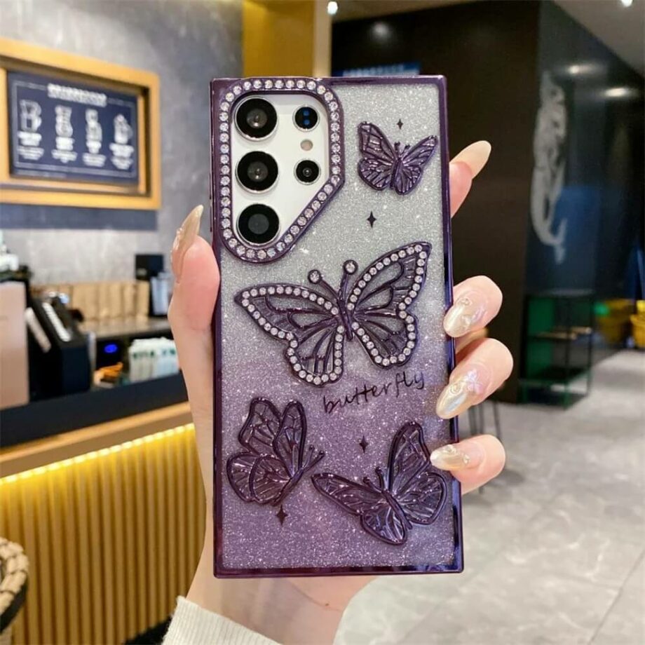 Glitter Bling 3D Rhinestone Butterfly Samsung Case - Purple