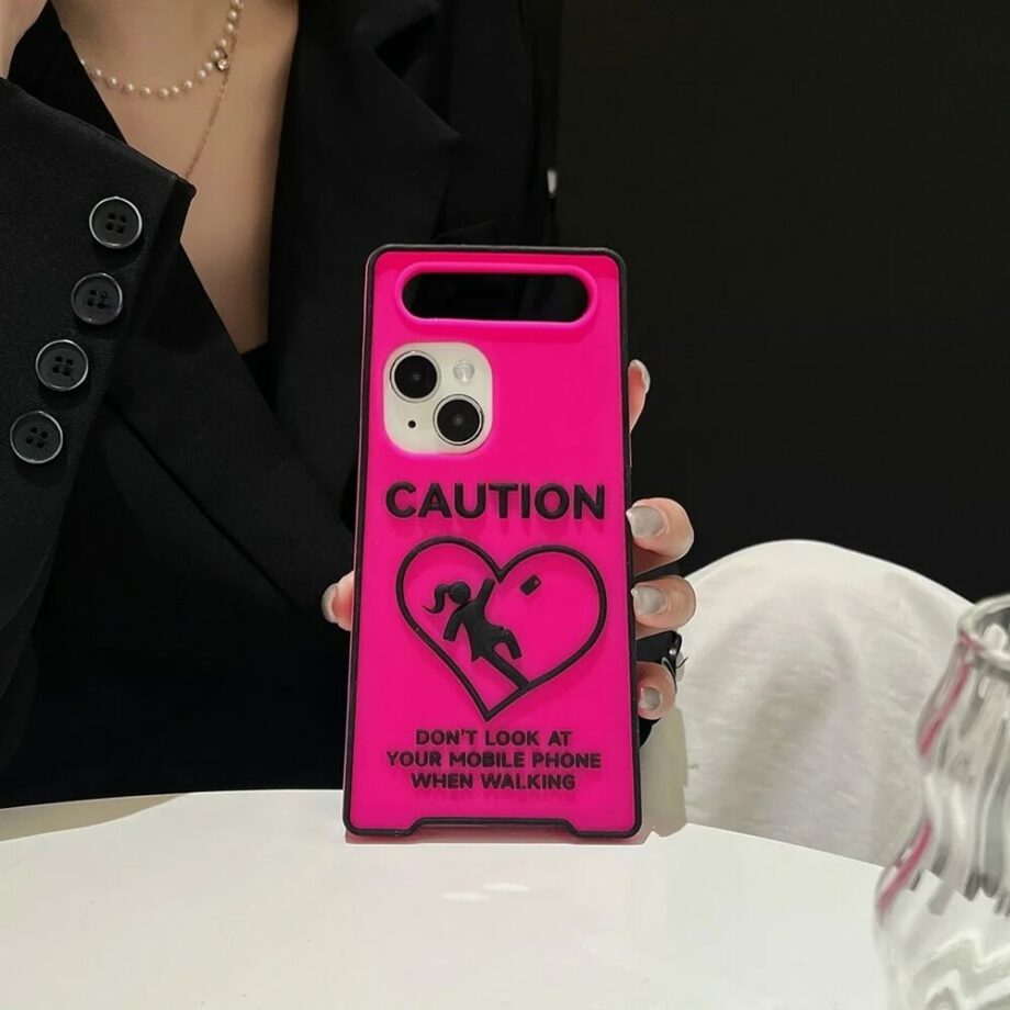 Glow In The Dark Caution Sign Rose Red Case with Grip Handle