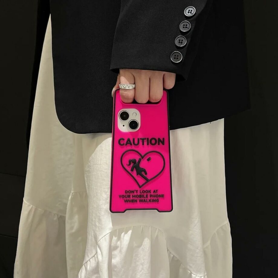 Glow In The Dark Caution Sign iPhone Case with Grip Handle