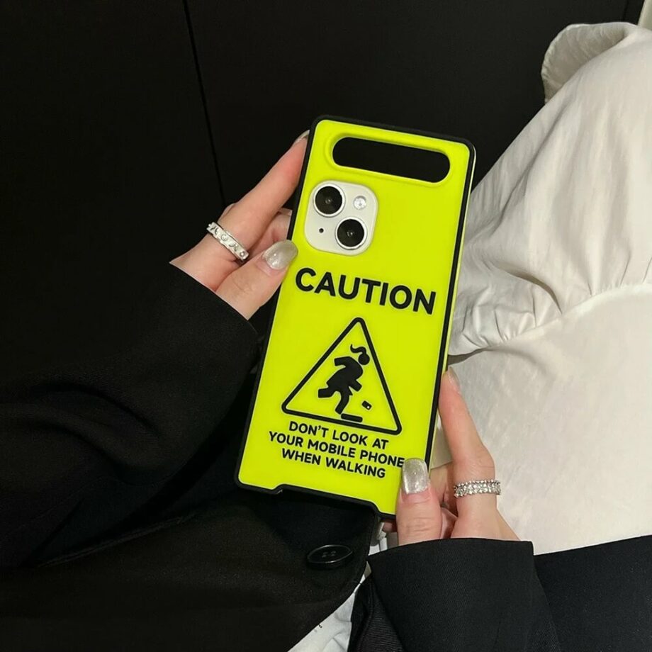 Glow In The Dark Green Caution Sign Phone Case with Grip Handle