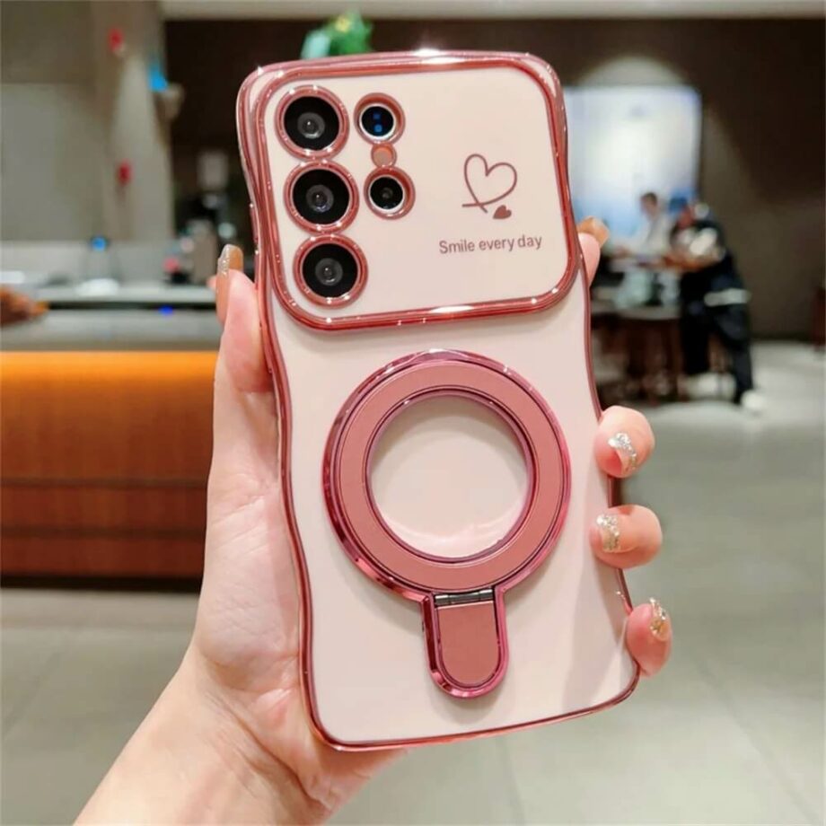 Pink Wave Frame MagSafe Case with Ring Stand & Camera Protection