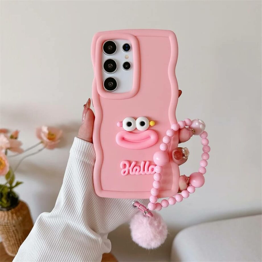 Pink Wavy Phone Case with Beaded Bracelet