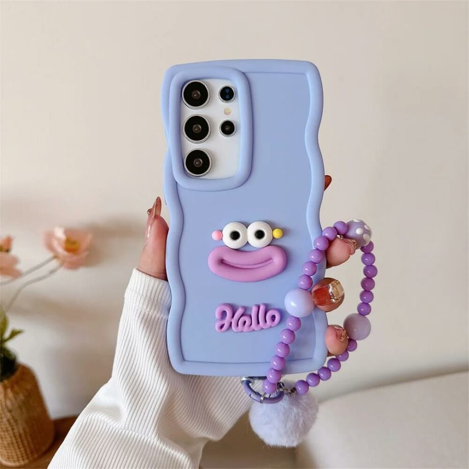 Purple Sausage Mouth Wavy Phone Case with Beaded Bracelet