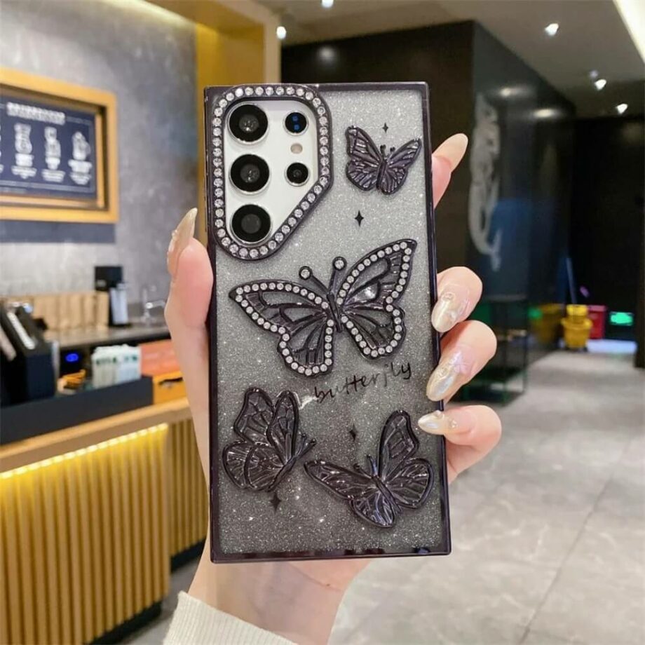 Sparkling Glitter Bling 3D Rhinestone Butterfly Phone Case