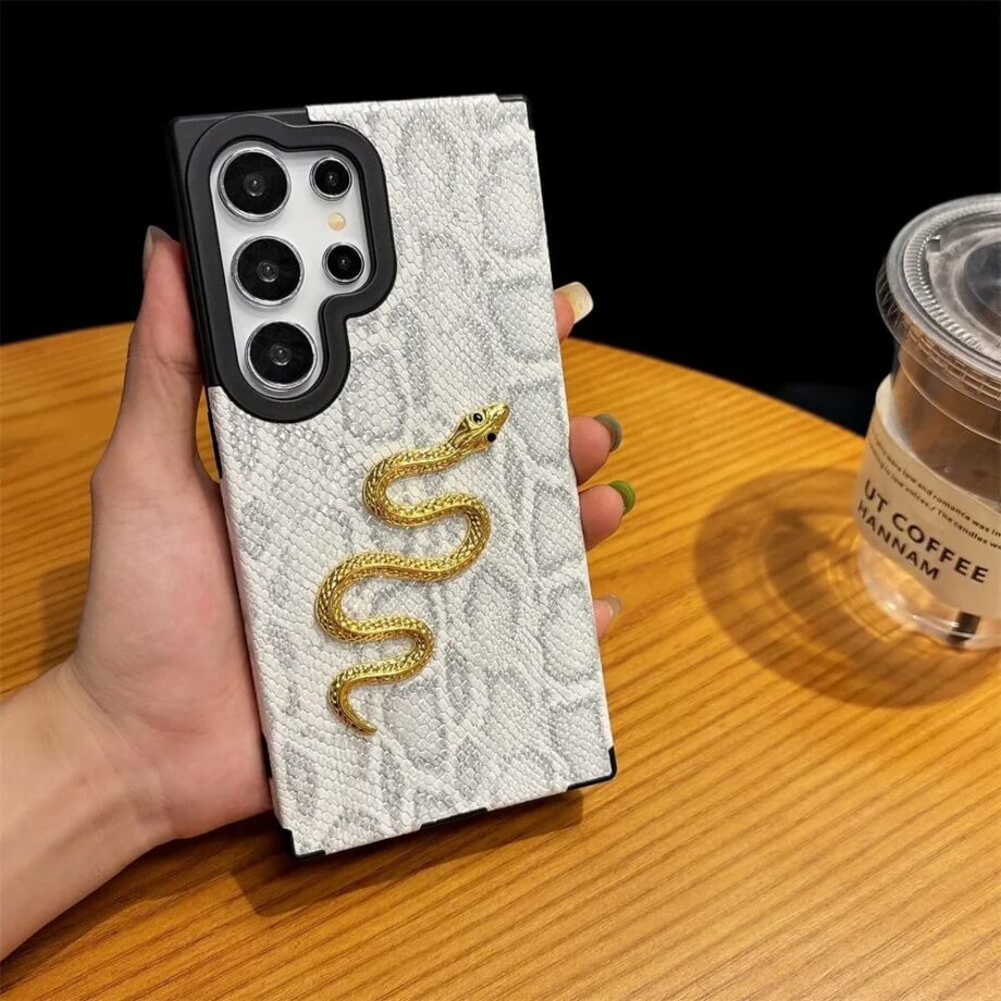 White 3D Gold Snake Skin Phone Case