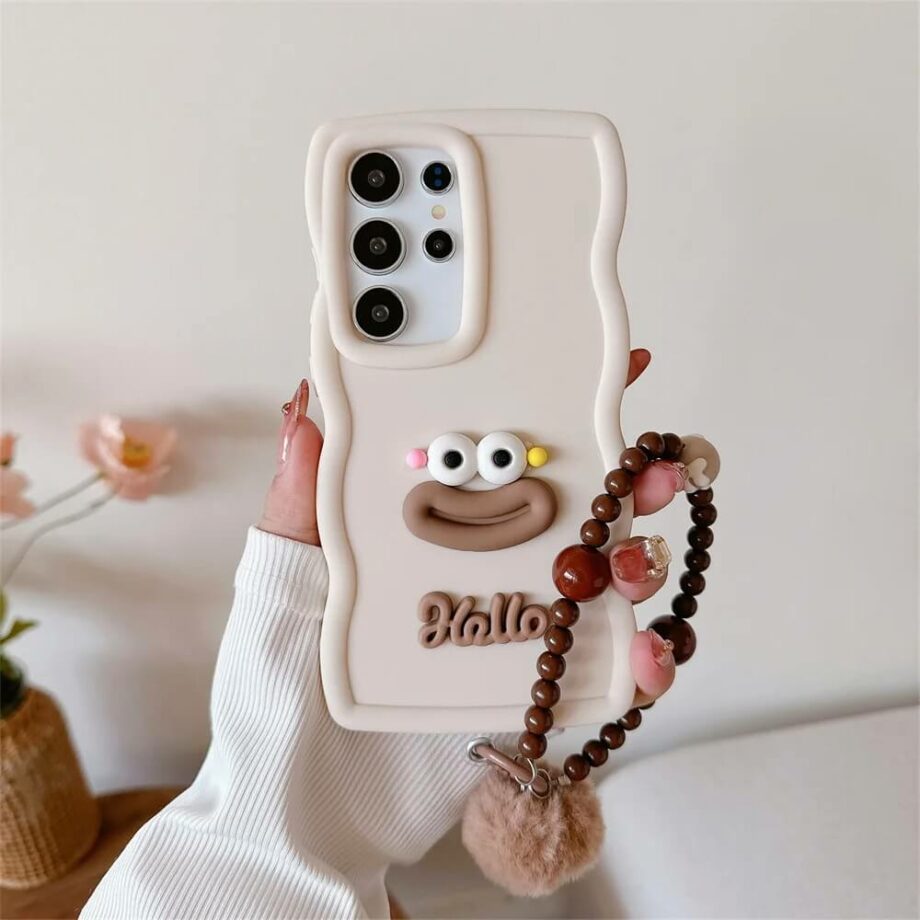 White Mouth Wavy Phone Case with Beaded Bracelet